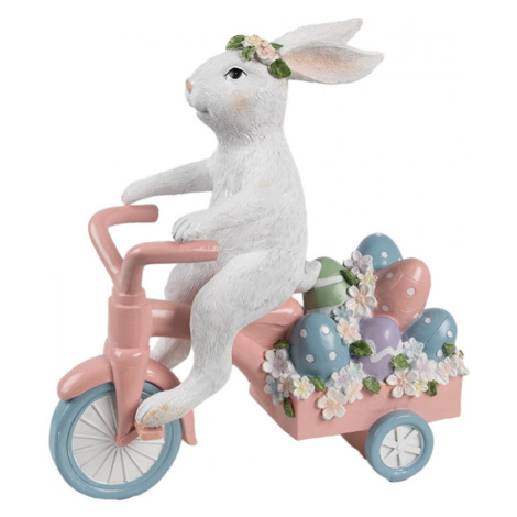 Velikonoční dekorace bílý králíček na kole vezoucí vajíčka – 29x12x31 cm Clayre & Eef
