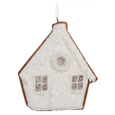 Závěsná vánoční ozdoba perníkový domeček s třpytivou polevou Bevroren IV – 9x1x10 cm Clayre & Eef
