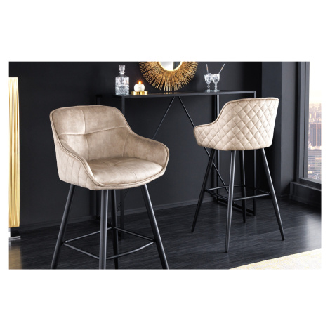 Estila Glamour designová barová židle Rufus s béžovým champagne potahem a černou konstrukcí z ko