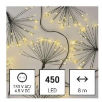 LED světelný řetěz – svítící trsy, nano, 8 m, vnitřní, teplá bílá, časovač