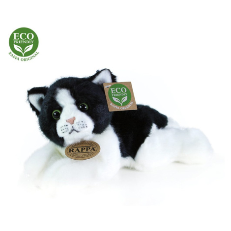 RAPPA Plyšová kočka bílo-černá ležící 16 cm ECO-FRIENDLY