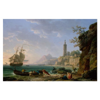 Obrazová reprodukce A Coastal Mediterranean Landscape with a Dutch Merchantman in a Bay, Claude 