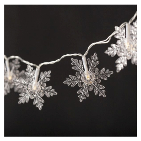 LED vánoční řetěz 1m, vnitřní, teplé světlo, 10 LED sněhových vloček 6,5cm, na baterie AA ENTAC