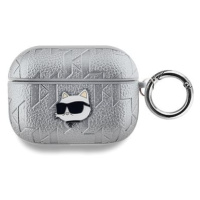 Karl Lagerfeld PU Embossed Choupette Head Pouzdro pro AirPods Pro Silver