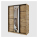 Šatní skříň NEJBY BARNABA 150 cm s posuvnými dveřmi, zrcadlem,4 šuplíky a 2 šatními tyčemi,dub w