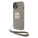 Zaní kryt DKNY PU Leather Stack Logo Wrist Strap pro Apple iPhone 14, béžová