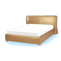 BELIANI postel s LED osvětlením PARIS 140 × 200 cm, kožená, zlatá