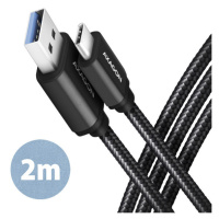 AXAGON BUCM3-AM20AB, SPEED kabel USB-C <-> USB-A, 2m, USB 3.2 Gen 1, 3A, ALU, oplet, černý