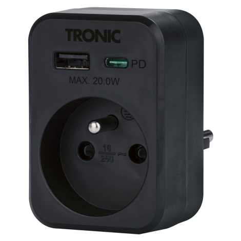 Tronic® Zásuvkový USB adaptér (černá)