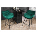 Estila Designová moderní barová židle Kotor se smaragdově zeleným sametovým čalouněním a černýma