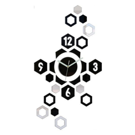 ModernClock 3D nalepovací hodiny Hexagon černo-zrcadlové