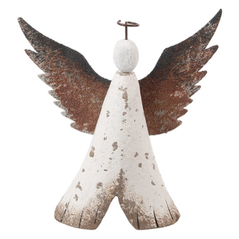 Dřevěná dekorace anděl s drátěnou svatozáří a patinou M Celpas – 14x4x15 cm Clayre & Eef