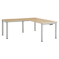 mauser Kombinovaný psací stůl s kruhovými nohami, v x š x h 650 - 850 x 1600 x 800 mm, úhlový ná