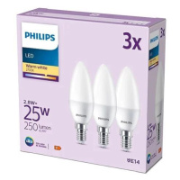 Sada 3x LED žárovka LED svíčka E14 B35 2.8W = 25W 250lm 2700K Teplá Matná PHILIPS