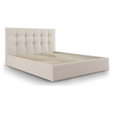 Béžová čalouněná dvoulůžková postel s úložným prostorem s roštem 180x200 cm Nerin – Mazzini Beds Mazzini Sofas
