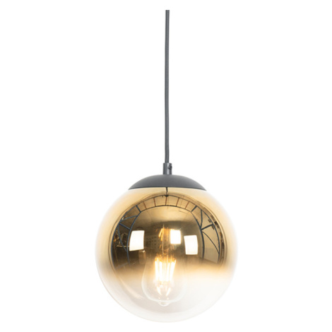 Art Deco závěsná lampa černá se zlatým sklem 20 cm - Pallon QAZQA