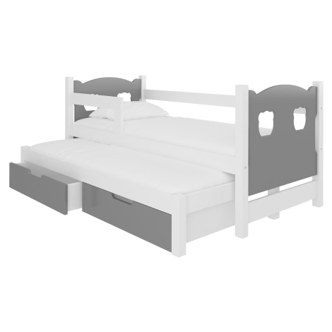 Dětská postel Campos s přistýlkou Rám: Bílá, Čela a šuplíky: Šedá