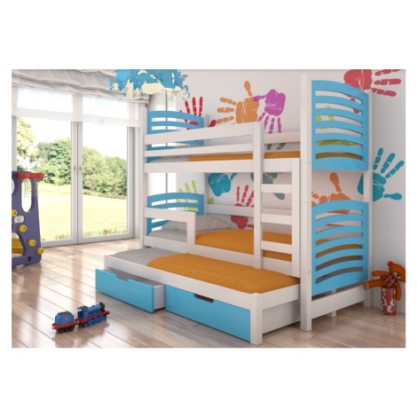 ArtAdrk Dětská patrová postel s přistýlkou SORIA Barva: bílá / modrá