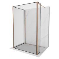 MEXEN/S Kioto Sprchová zástěna WALK-IN 90 x 90 x 30 cm, černá vzor, růžové zlato 800-090-090-221