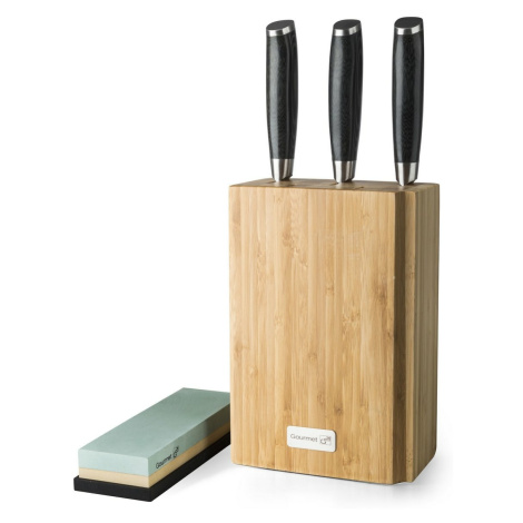 Sada nožů G21 Gourmet Damascus v bambusovém bloku 3 ks + brusný kámen