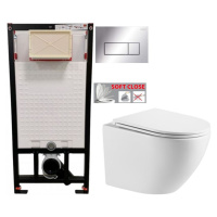DEANTE Podomítkový rám, pro závěsné WC mísy + SLIM tlačítko chrom + WC INVENA LIMNOS WITH SOFT, 