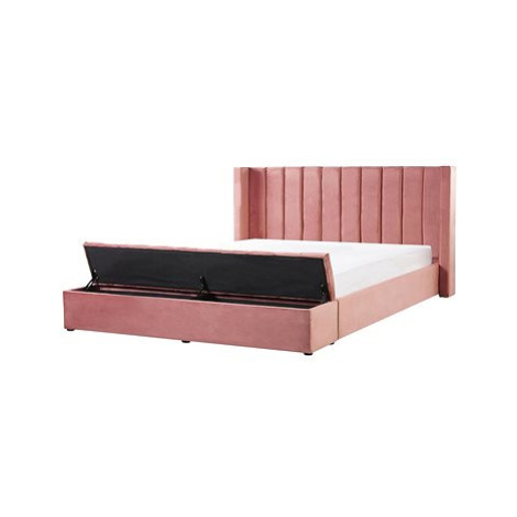 BELIANI postel s úložným prostorem NOYERS 180 × 200 cm, sametová, růžová