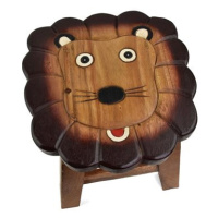 Oriental stolička dřevěná, dekor lev