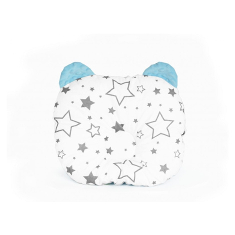Baby Nellys Oboustranný polštářek s oušky, 30x35cm - Hvězdičky,minky modrá/mátová