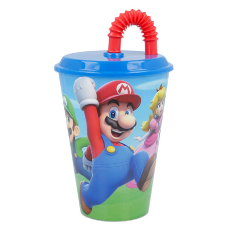 STOR - Plastový pohár s víkem a brčkem SUPER MARIO 430ml, 21430