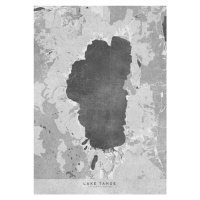 Mapa Gray vintage map of Lake Tahoe, Blursbyai, 30 × 40 cm