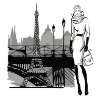Ilustrace Fashion model fall winter with Paris, glafira, 35x40 cm