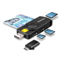 AXAGON CRE-SMP2A Smart card / ID card & SD/microSD/SIM card PocketReader, USB-A + USB-C