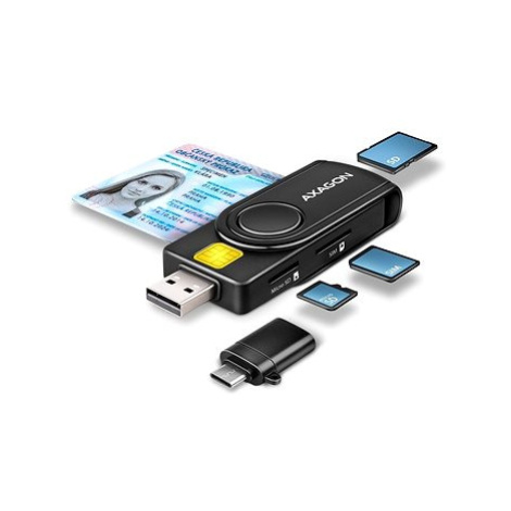 AXAGON CRE-SMP2A Smart card / ID card & SD/microSD/SIM card PocketReader, USB-A + USB-C