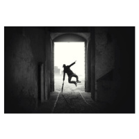 Fotografie happy man jumping happy despite the bad weather, francescoch, 40 × 26.7 cm