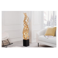 Estila Moderní exotická stojací lampa Nathany z přírodně hnědého dřeva s černým dřevěným podstav