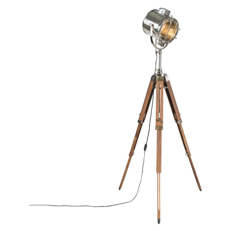 Stojací lampa s dřevěným stativem a studiovým bodem - Tripod Shiny QAZQA