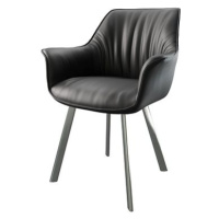DELIFE Jídelní židle Keila-Flex s područkou pravá kůže černá oválná podnož nerezové oceli