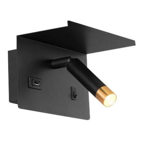 Nástěnné bodové svítidlo s policí a USB nabíječkou 1xG9/35W/230V černá/zlatá Donoci