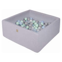 MeowBaby Suchý bazének s míčky 90x90x40cm s 200 míčky, čtvercový, šedý: perleťově bílá, šedá, pr