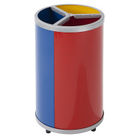 VAR Kruhová nádoba na tříděný odpad, objem 3 x 30 l, v x Ø 720 x 420 mm, žlutá, modrá, červená