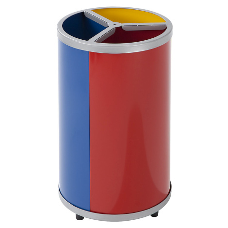 VAR Nádoba na tříděný odpad, objem 3 x 30 l, v x Ø 720 x 420 mm, žlutá, modrá, červená