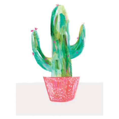 Ilustrace Painted cactus in coral plant pot, Laura Irwin, 30 × 40 cm