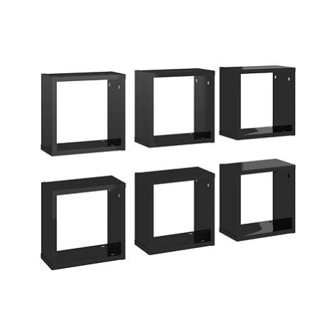 Shumee Nástěnné kostky 6 ks černé s vysokým leskem 30×15×30 cm, 807021