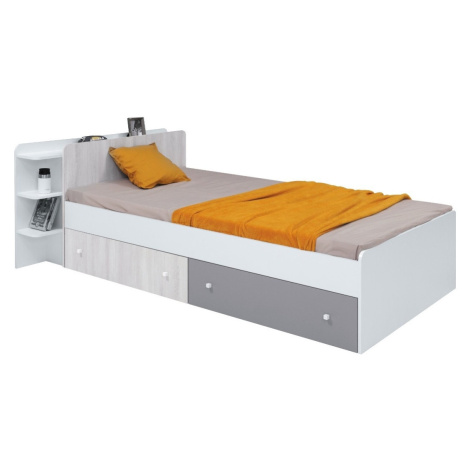 Dětská postel s úložným prostorem beta 90x200cm - bílá/dub wilton/šedá