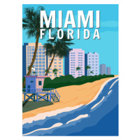 Ilustrace Miami Beach City Skyline, Retro Poster., VectorUp, 30 × 40 cm