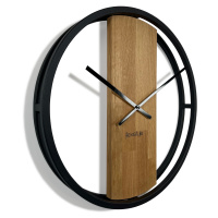 Moderní hodiny o průměru 50cm v kombinaci dřeva a kovu