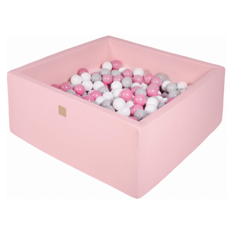 MeowBaby Suchý bazének s míčky 90x90x40cm s 200 míčky, čtvercový, růžový: bílá, šedá, růžová