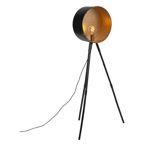 Vintage stojací lampa na bambusovém stativu černá se zlatem - hlaveň QAZQA