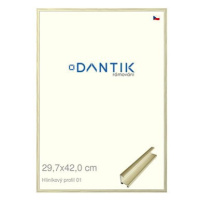 DANTIK rámeček 29,7 × 42, ALU profil 7001 zlatý lesklý alternativa plexi čiré