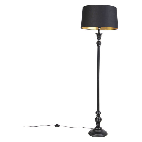 Stojací lampa s bavlněným odstínem černá se zlatem 45 cm - Classico QAZQA
